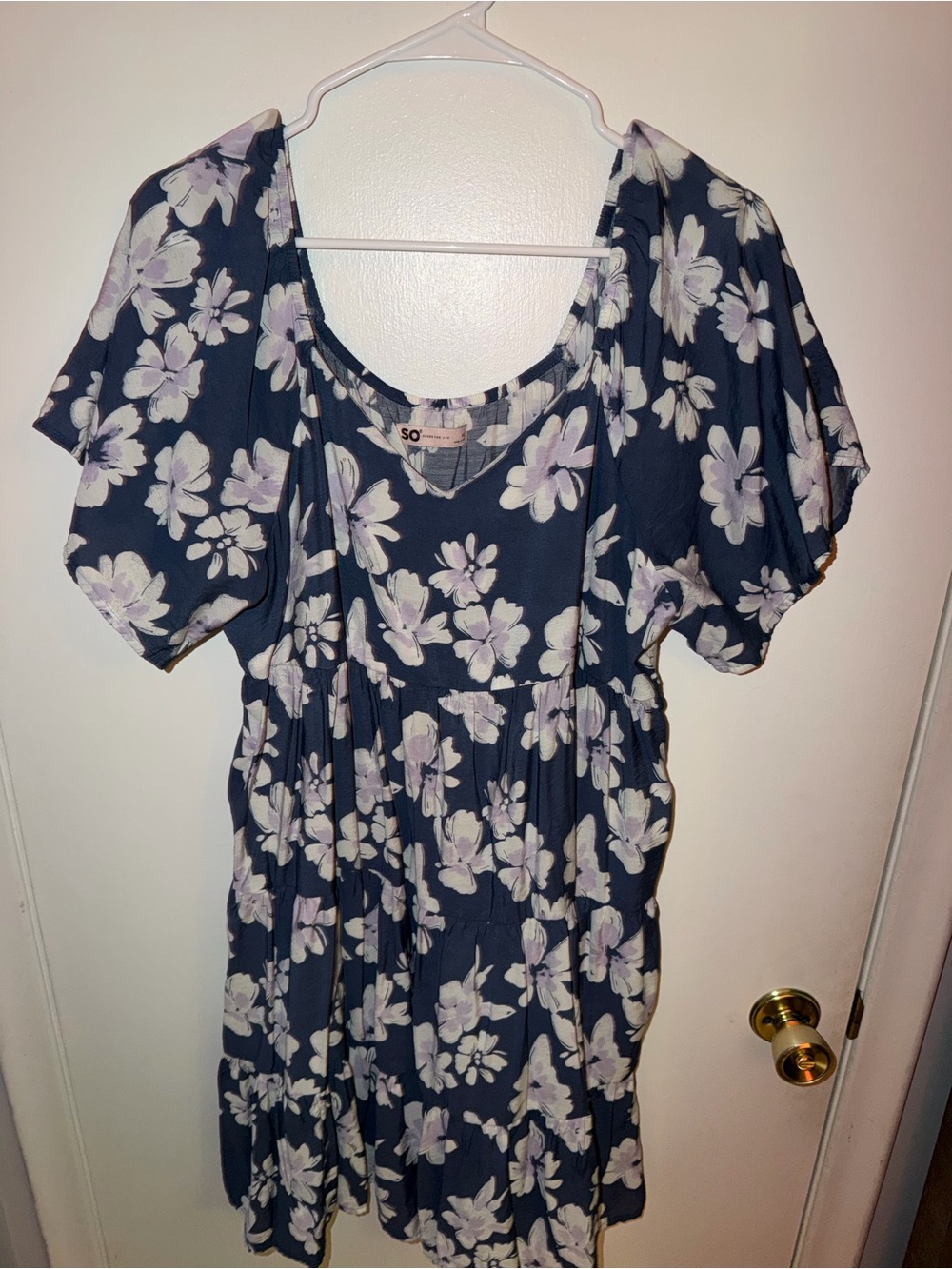 SO Navy Floral Short Sleeve Tunic- worn once
